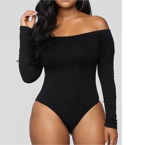 Plain Off The Shoulder Black Bodysuit- Black